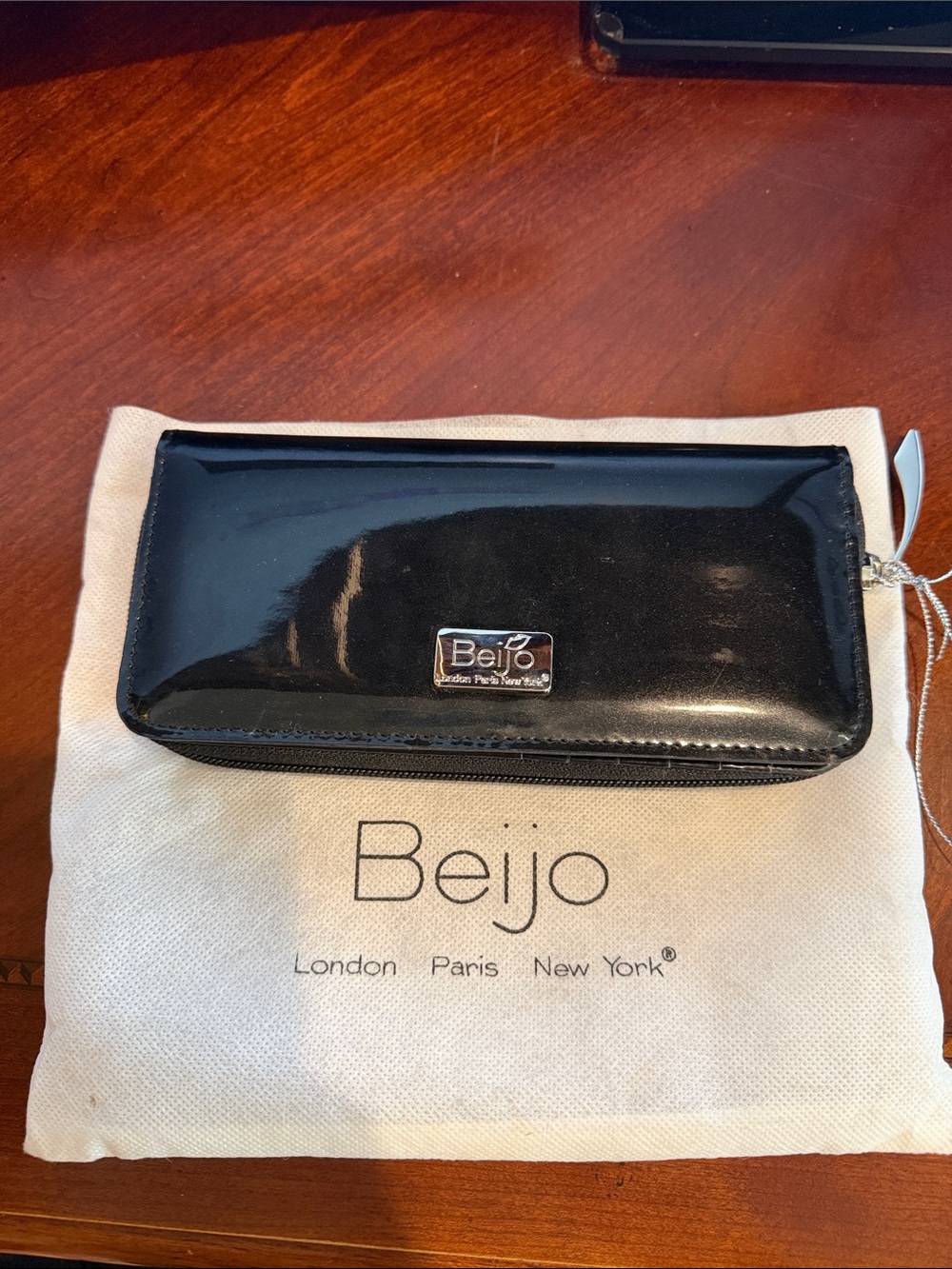 Beijo Black Patent Zip-Around Phone Wallet